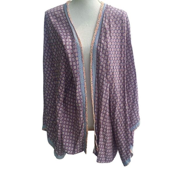 Sim & Sam Womens Multicolor Geometric Print Kimono Cardigan Size Large/XL - Picture 1 of 5